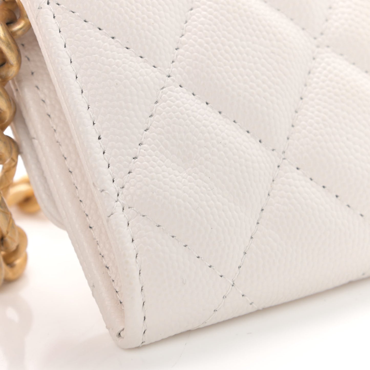 Caviar Quilted Bracelet On Chain Clutch White