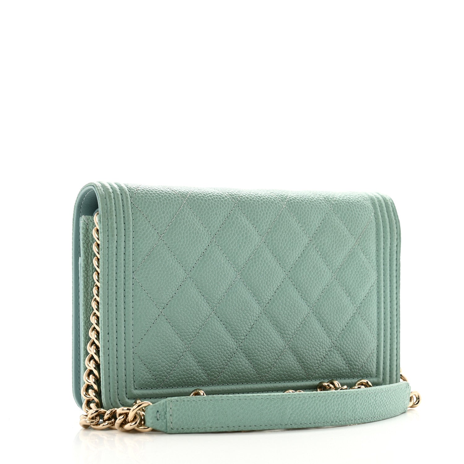 Chanel Caviar Quilted Boy Wallet On Chain WOC Light Blue 3 of 13