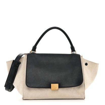 Celine Smooth Calfskin Canvas Medium Trapeze Cream 1 of 17