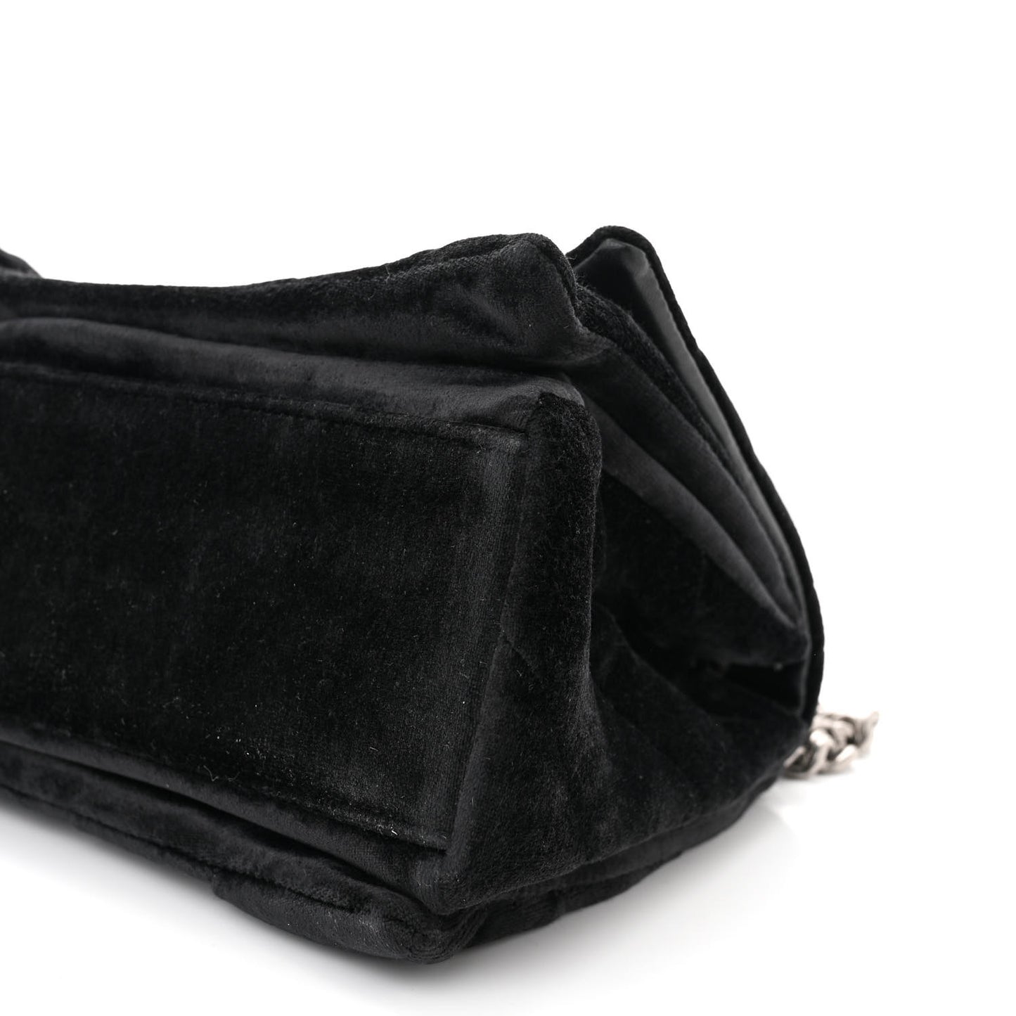 Crushed Velvet Quilted Medium Crush Chain Bag Black