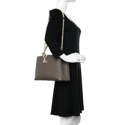 Louis Vuitton Taurillon Capucines MM Smokey Brown Green Creme Pink 2 of 9