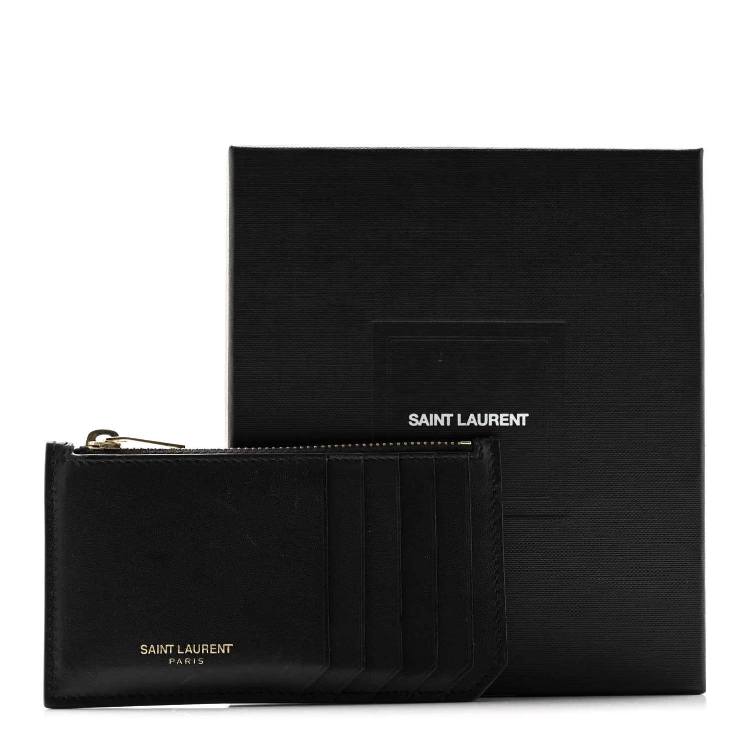 Saint Laurent Calfskin 5 Fragments Zip Pouch Card Holder Black