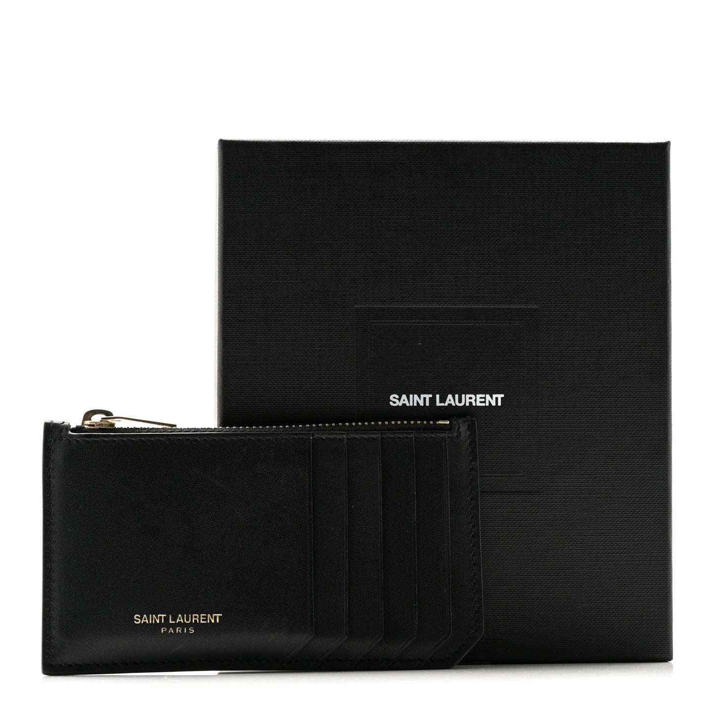Calfskin 5 Fragments Zip Pouch Card Holder Black
