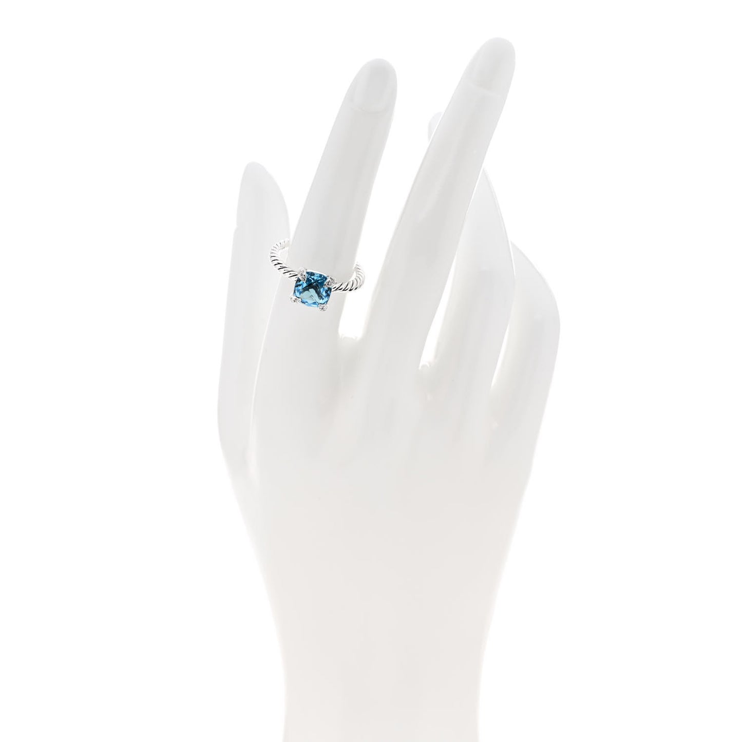 Sterling Silver Diamond Blue Topaz 8mm Chatelaine Ring 53 6.25