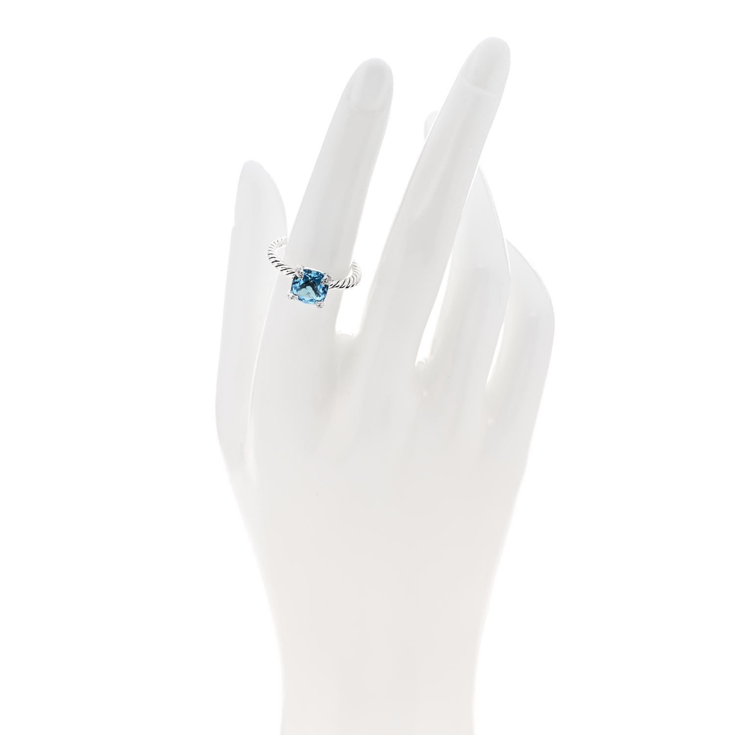 David Yurman Sterling Silver Diamond Blue Topaz 8mm Chatelaine Ring 53 6.25 2 of 5