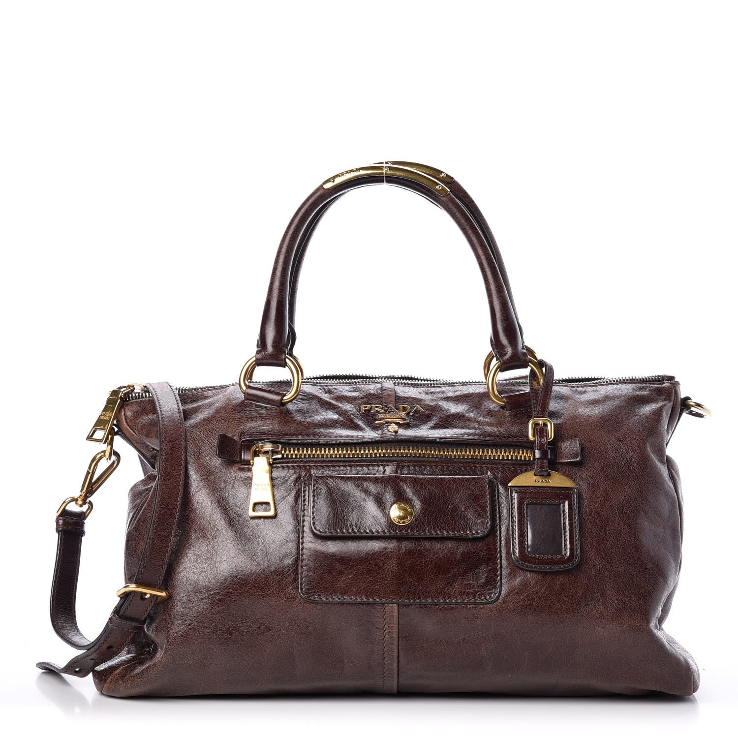 Prada Vitello Shine Shopping Satchel Brown 1 of 23