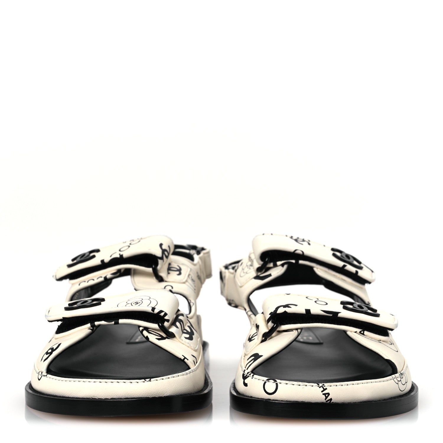 Chanel Lambskin Printed CC Velcro Dad Sandals 37.5 White Black 3 of 14