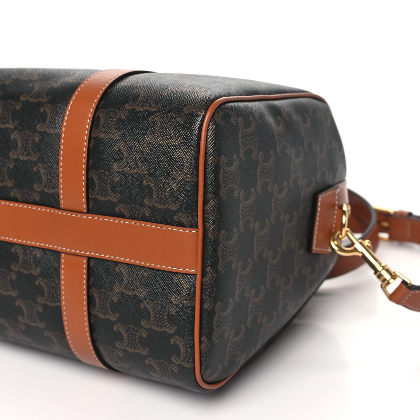 Triomphe Canvas Calfskin Boston Bag Tan