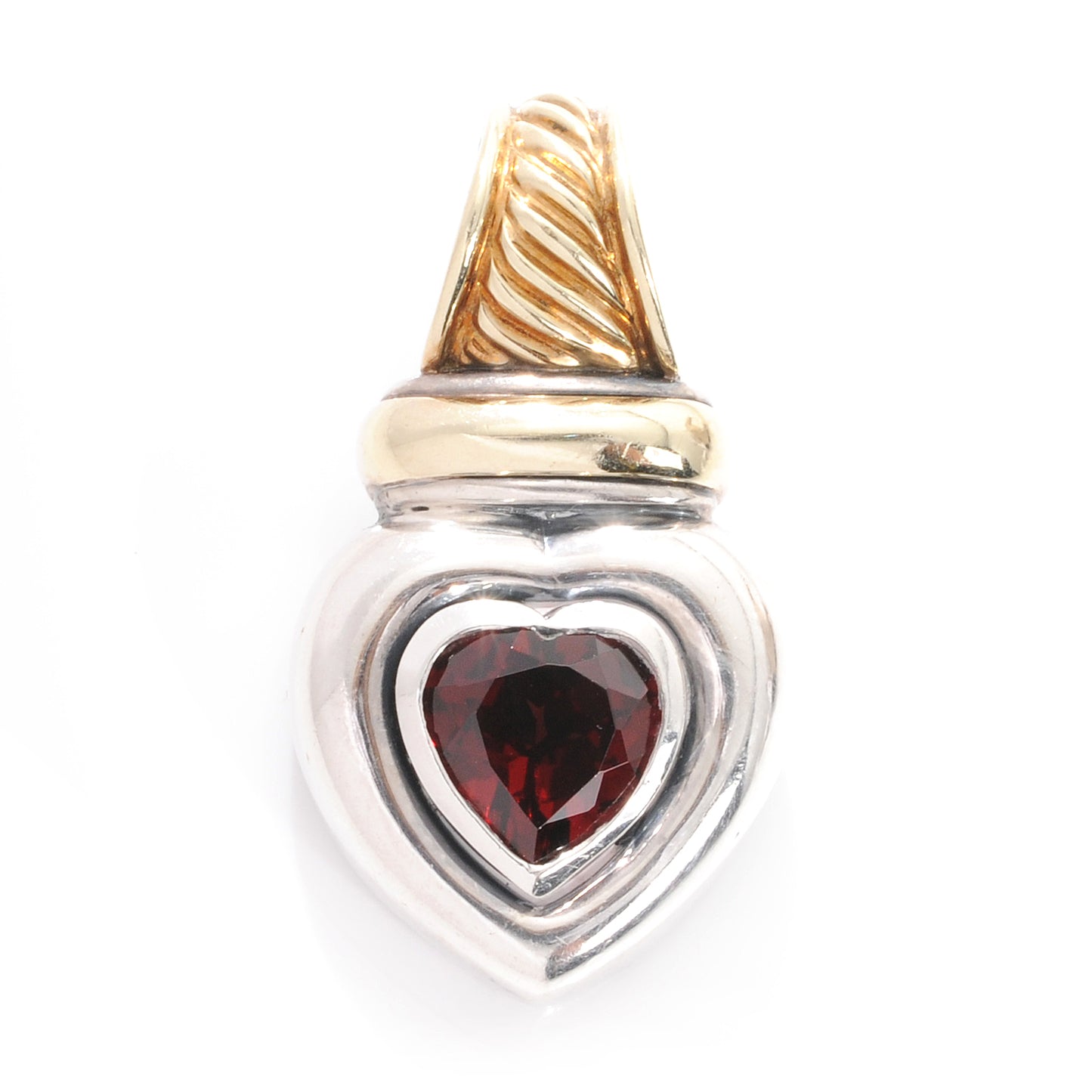 Sterling Silver 14k Garnet Heart Enhancer Pendant