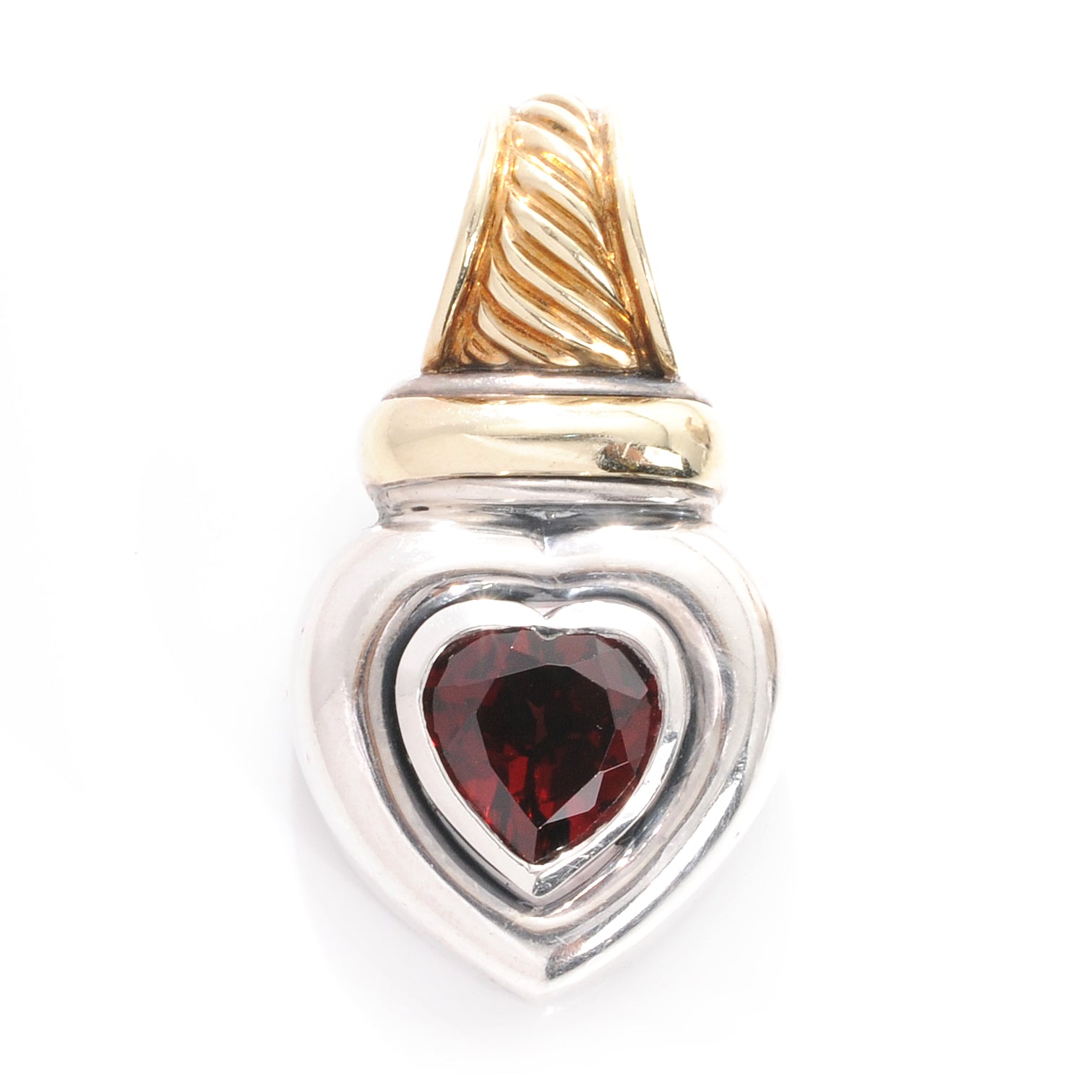 David Yurman Sterling Silver 14k Garnet Heart Enhancer Pendant 1 of 4