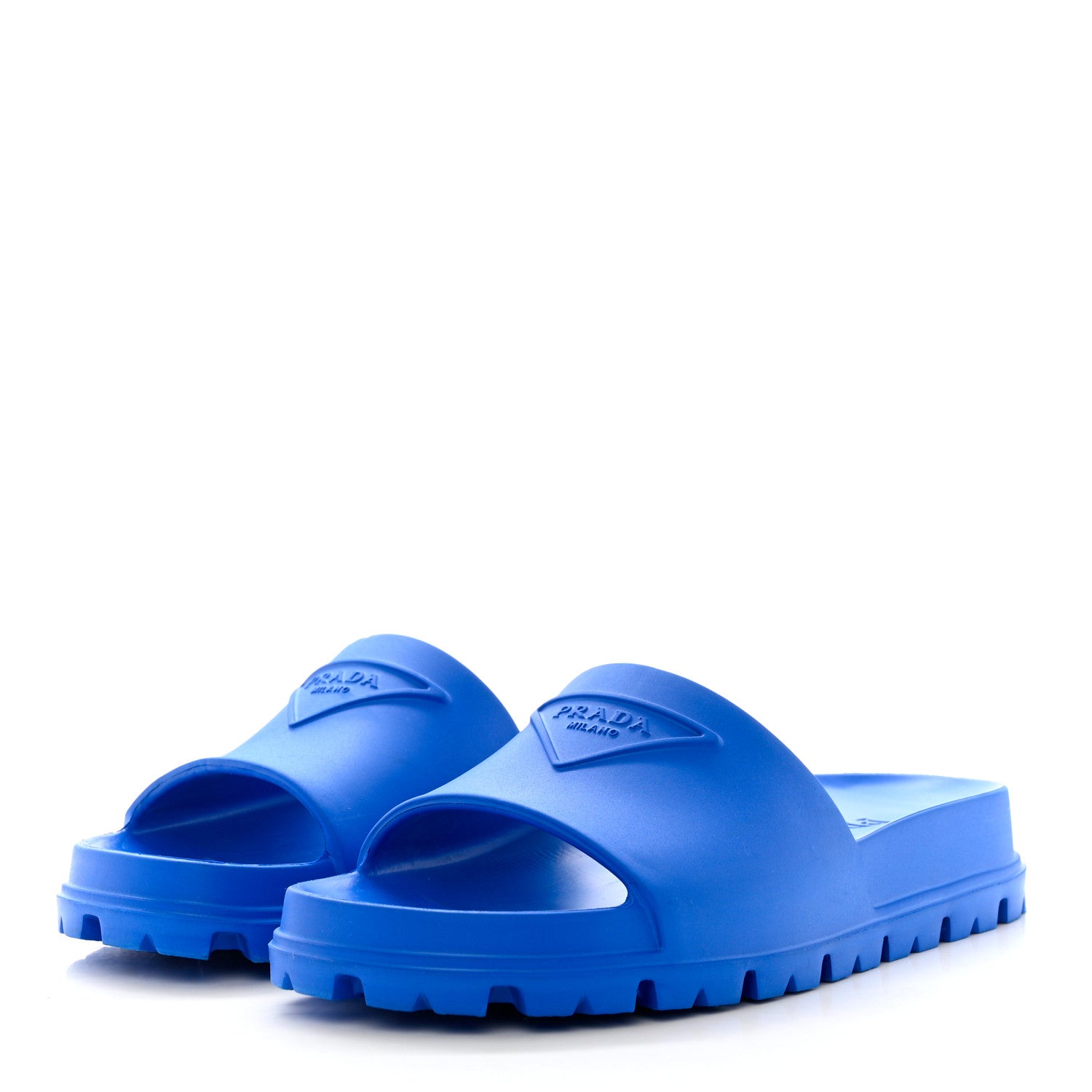 Prada EVA Rubber Triangle Logo Embossed Womens Lug Sole 20mm Slide Sandals 39 Azzurro 3 of 8