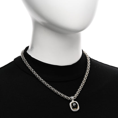 David Yurman Sterling Silver 18K Yellow Gold Diamond Black Onyx 12mm Albion Enhancer Pendant Wheat Chain Necklace 2 of 5