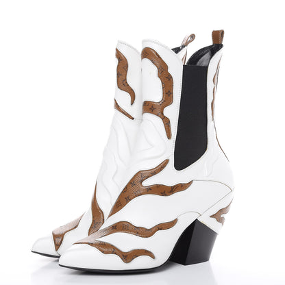Louis Vuitton Calfskin Reverse Monogram Fireball Ankle Boots 39 White 3 of 10