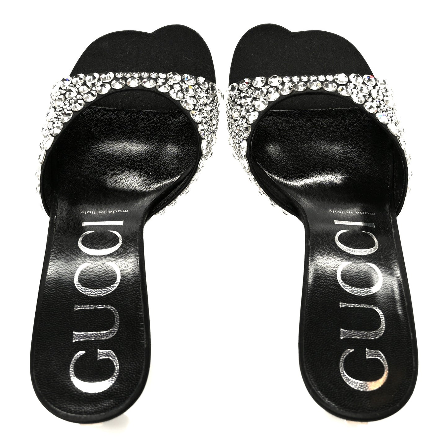 Satin Crystal 65mm Slide Sandals 37 Black
