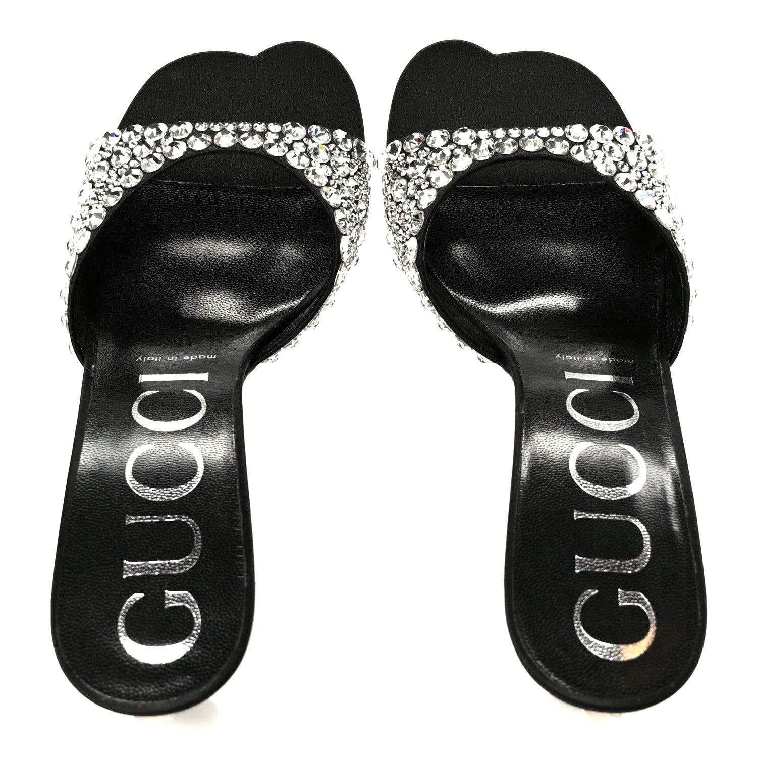 Gucci Satin Crystal 65mm Slide Sandals 37 Black 2 of 9