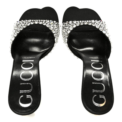 Gucci Satin Crystal 65mm Slide Sandals 37 Black 2 of 9