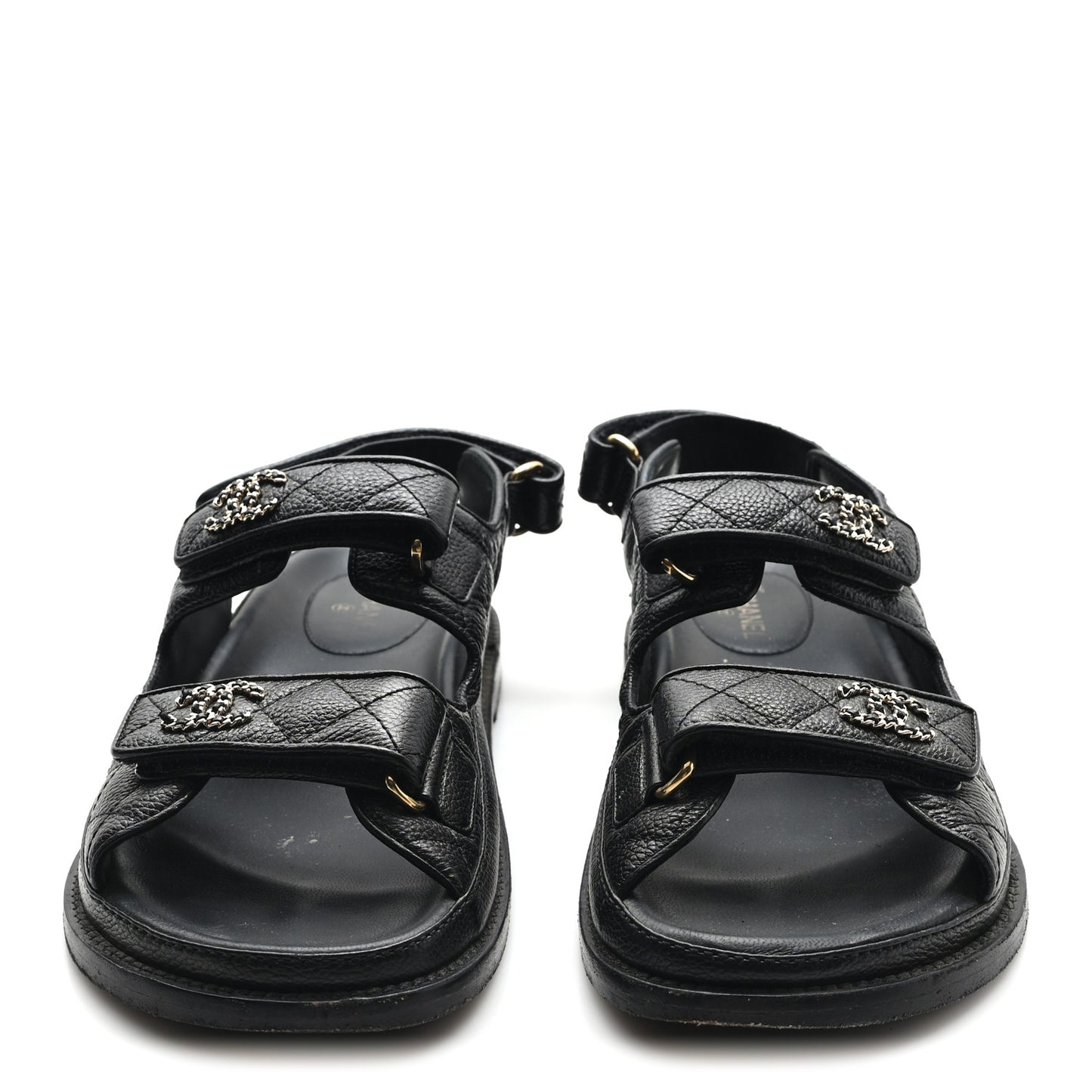 Grained Calfskin Velcro Dad Sandals 38 Black
