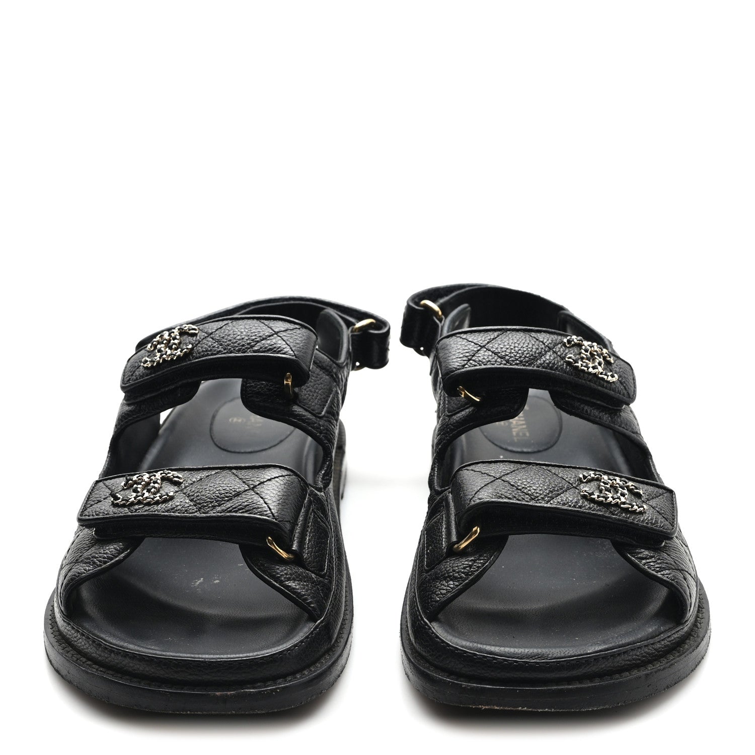 Chanel Grained Calfskin Velcro Dad Sandals 38 Black 3 of 9