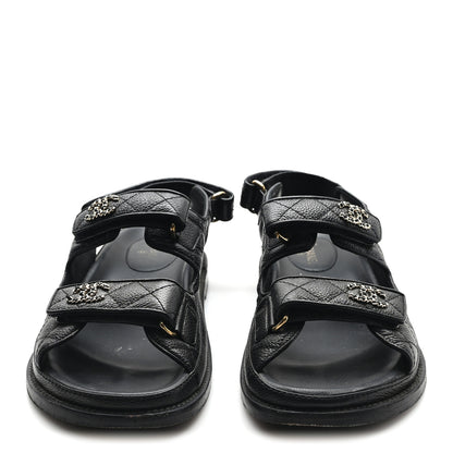 Chanel Grained Calfskin Velcro Dad Sandals 38 Black 3 of 9