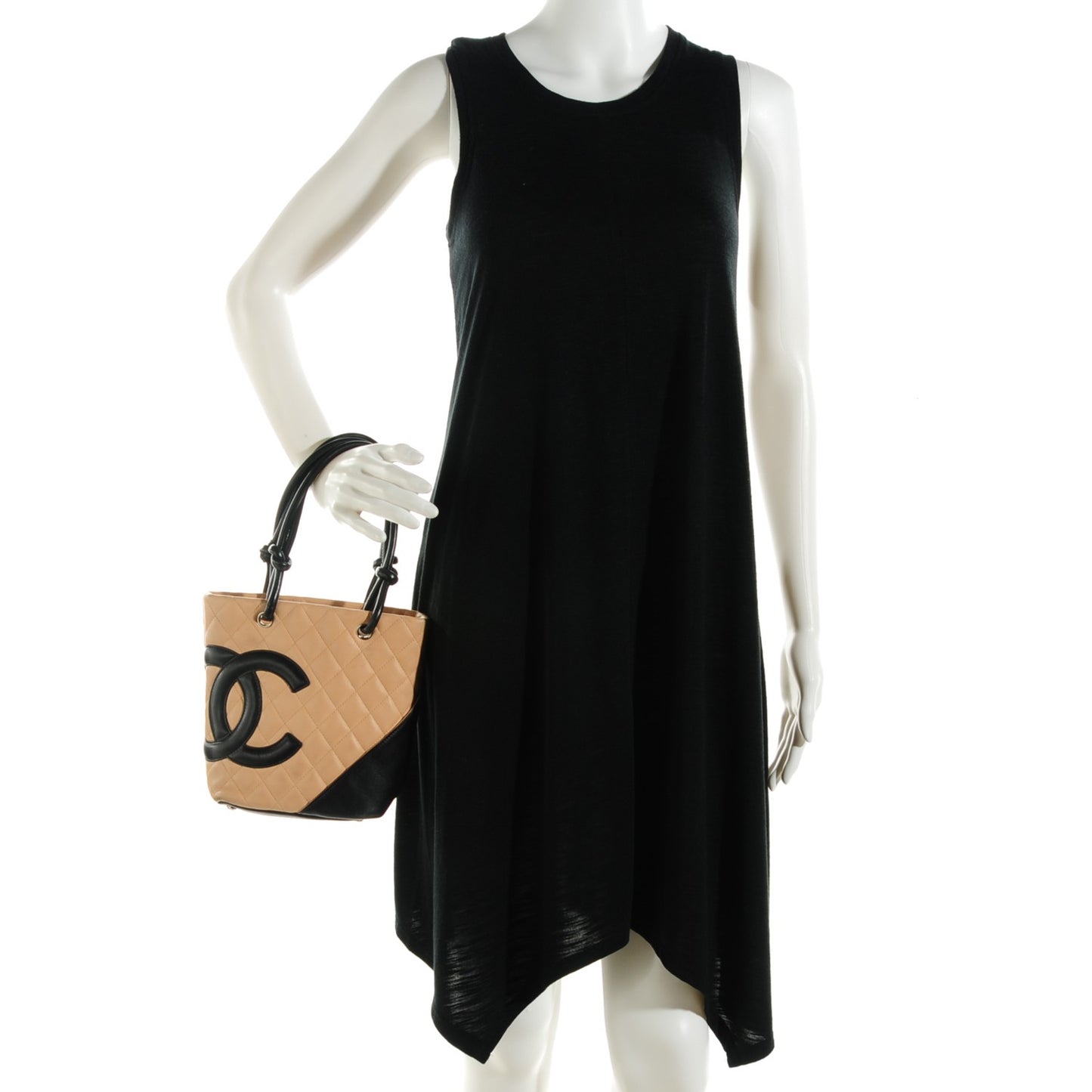 Calfskin Quilted Small Cambon Tote Beige Black