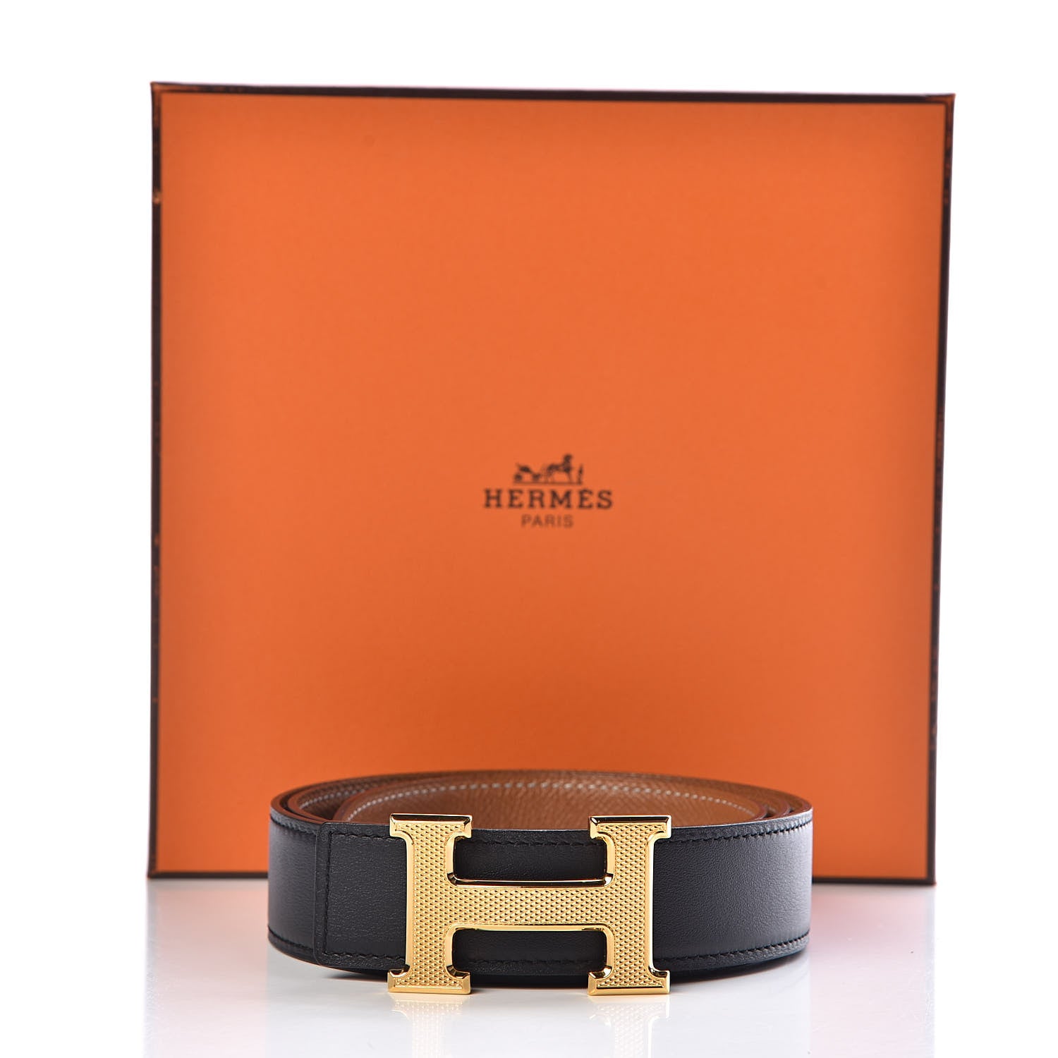 Hermes Box Epsom 32mm Guilloche H Belt 90 Black Gold 8 of 8