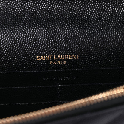 Saint Laurent Grain De Poudre Matelasse Chevron Monogram Envelope Chain Wallet Black 6 of 8