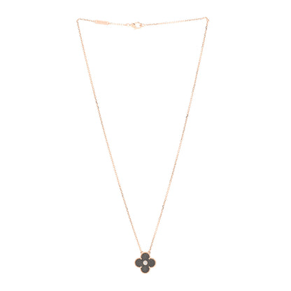 Van Cleef & Arpels 18K Rose Gold Diamond Silver Obsidian Vintage Alhambra Pendant Necklace 3 of 5
