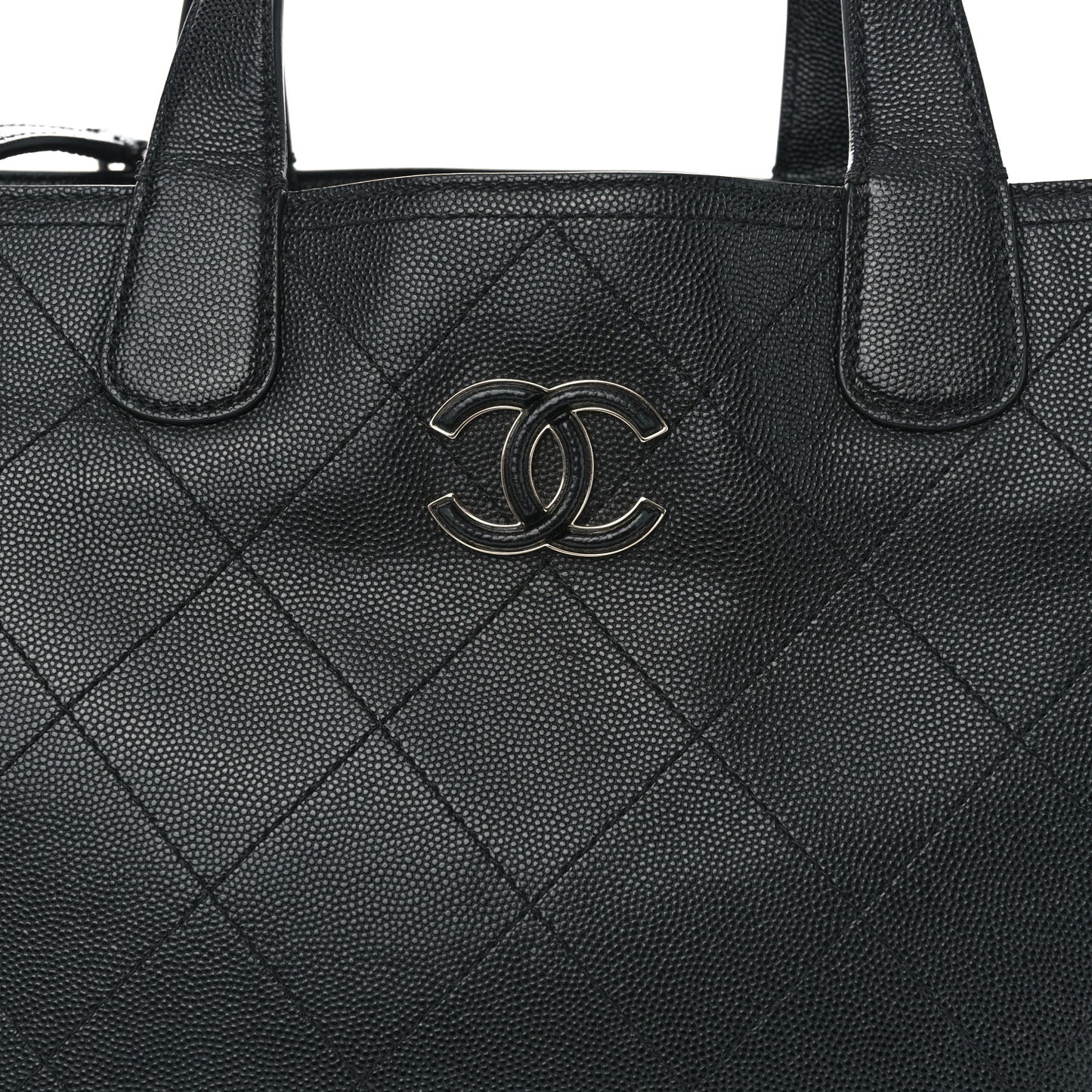 Caviar Stitched Medium Lady Coco Shopping Tote Black