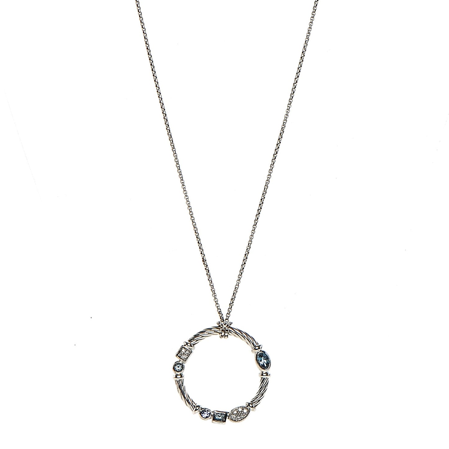 Sterling Silver Diamond Blue Topaz Iolite Aquamarine Confetti Pendant Necklace