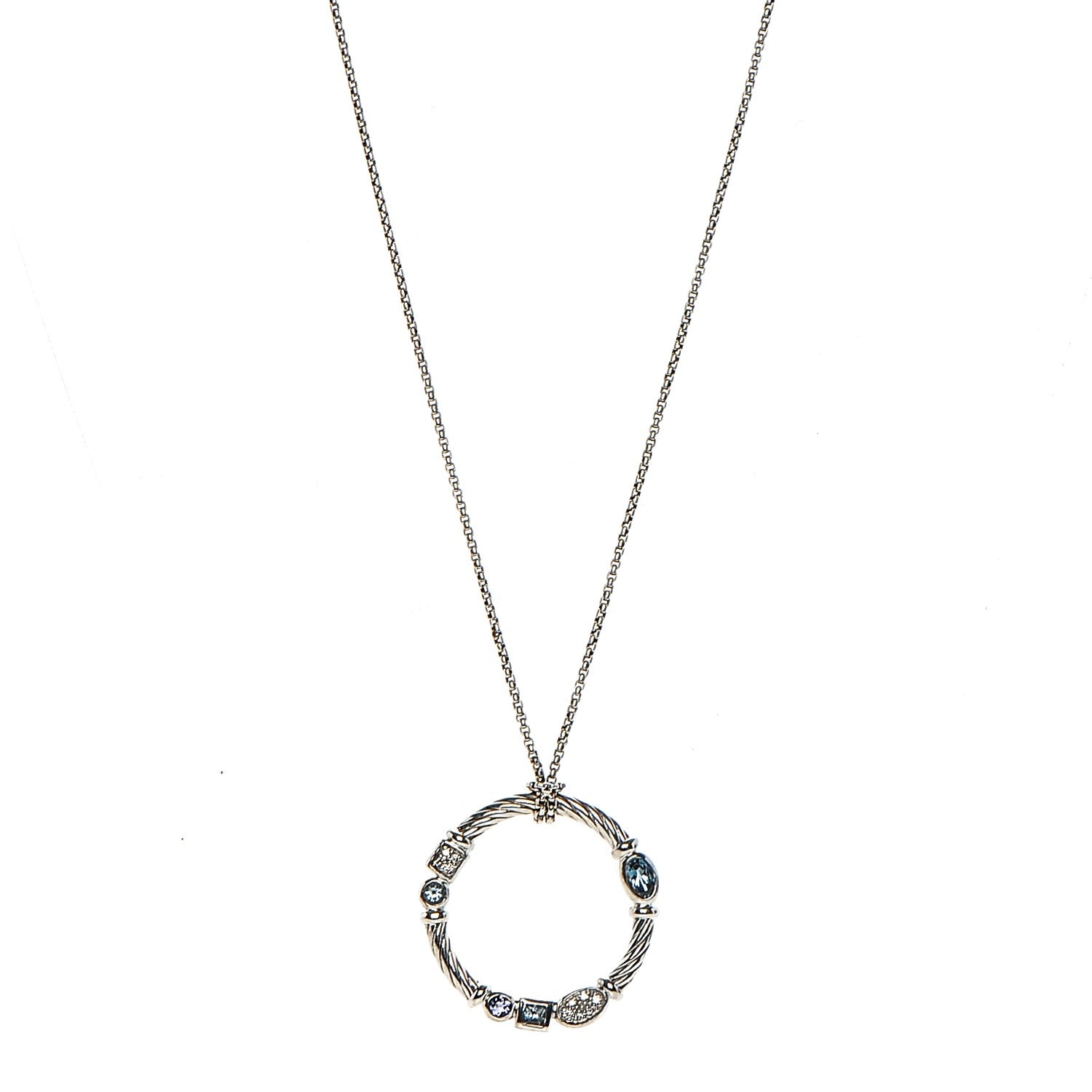 David Yurman Sterling Silver Diamond Blue Topaz Iolite Aquamarine Confetti Pendant Necklace 1 of 5