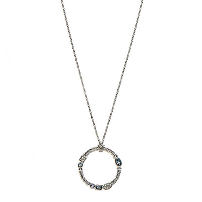 David Yurman Sterling Silver Diamond Blue Topaz Iolite Aquamarine Confetti Pendant Necklace 1 of 5