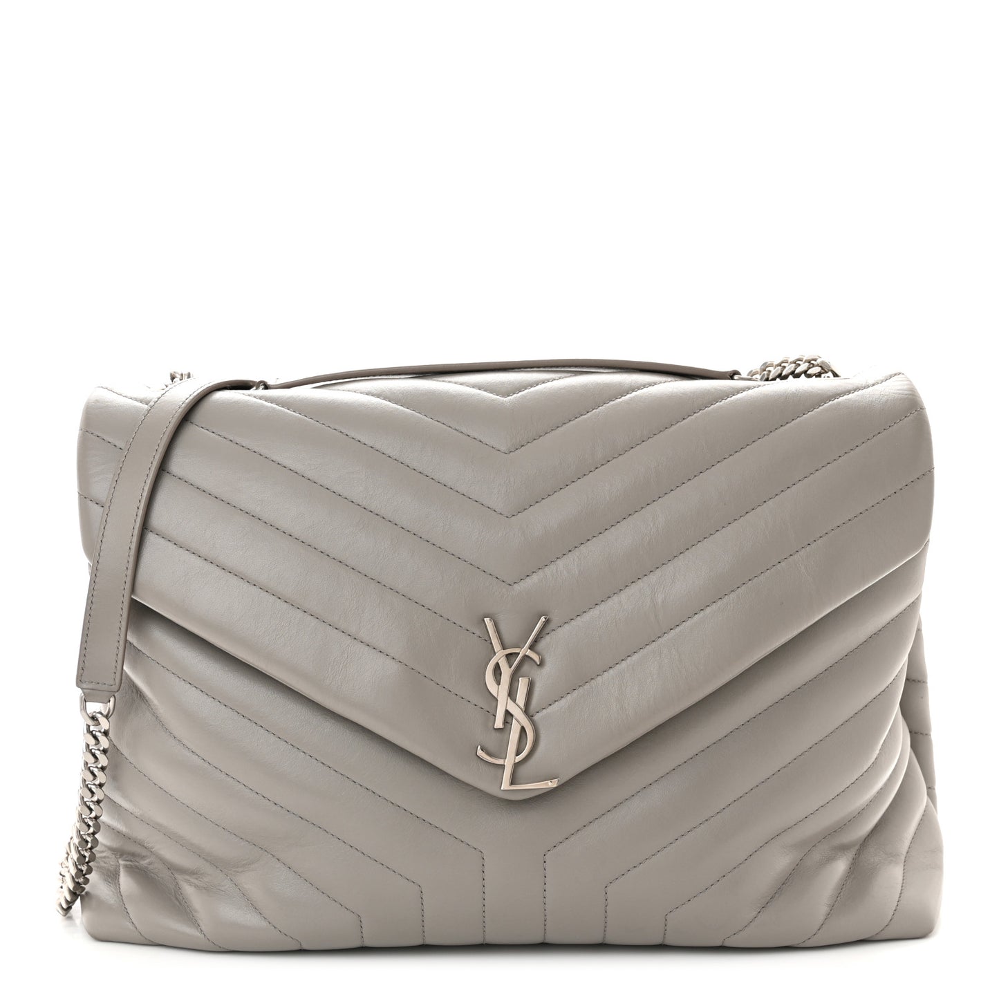 Calfskin Y Quilted Monogram Large Loulou Chain Satchel Light Grey