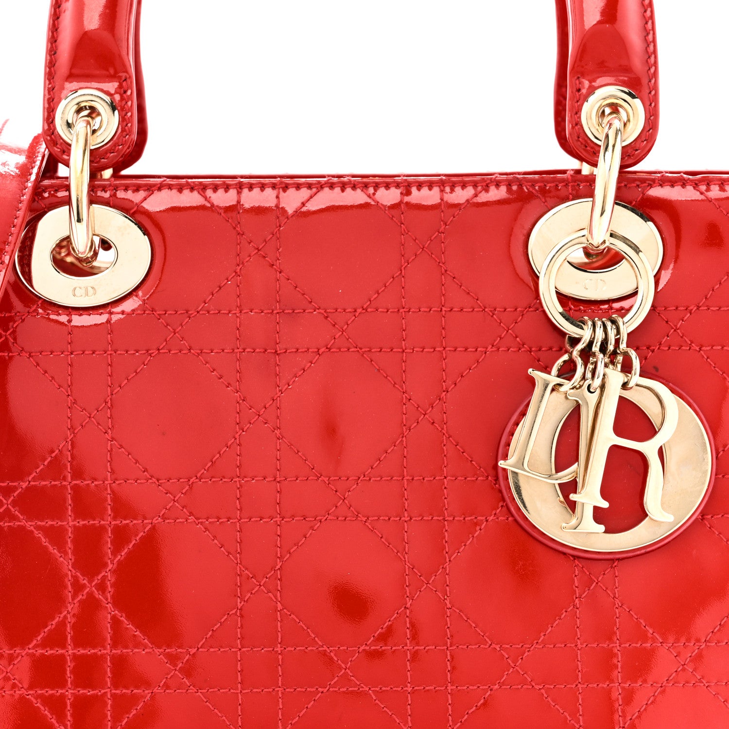 Christian Dior Patent Cannage Stitched Medium Lady Dior Red 8 of 11