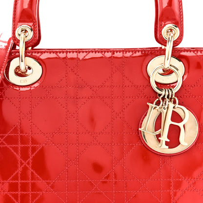 Christian Dior Patent Cannage Stitched Medium Lady Dior Red 8 of 11