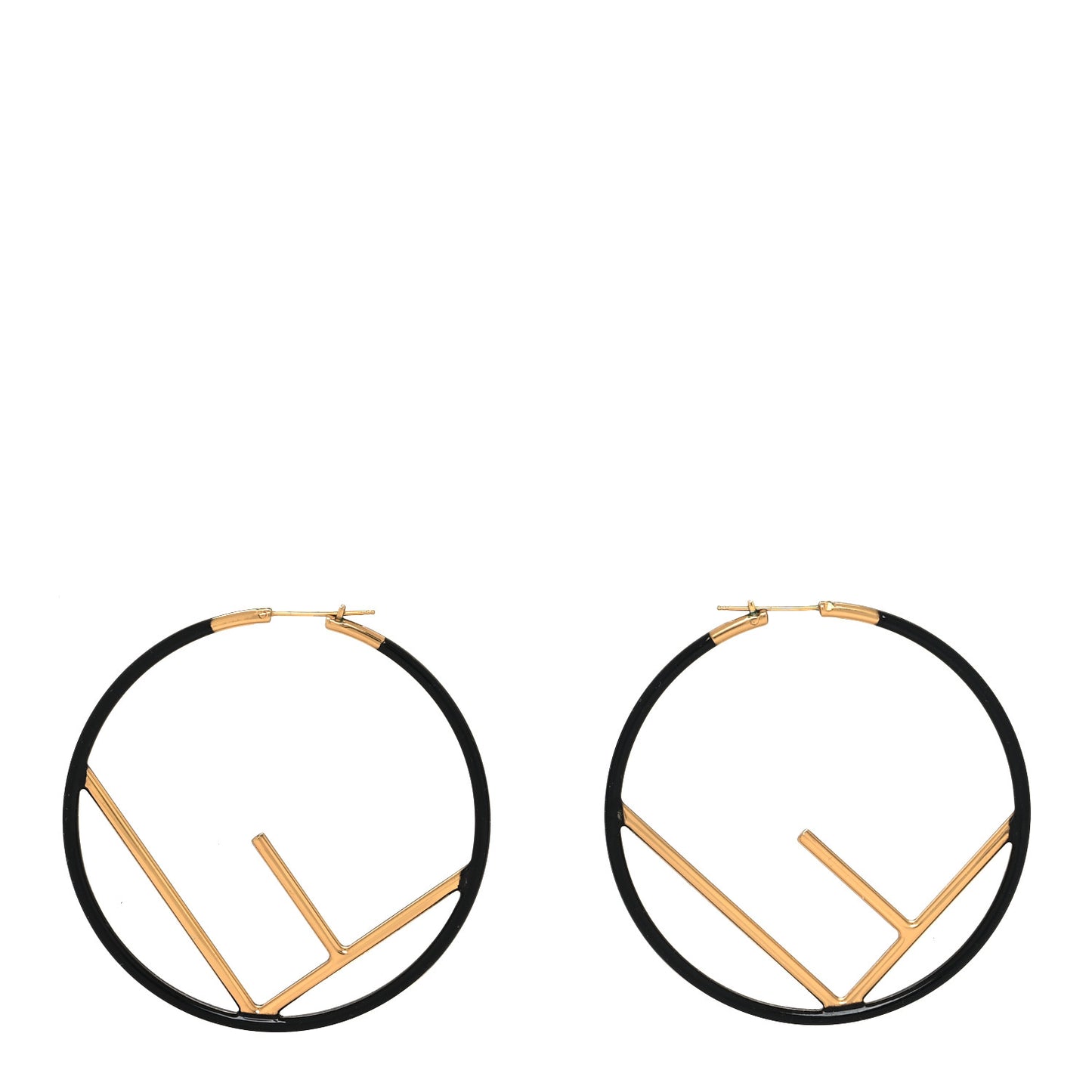 Metal Enamel Large F is Fendi Hoop Earrings Black Gold