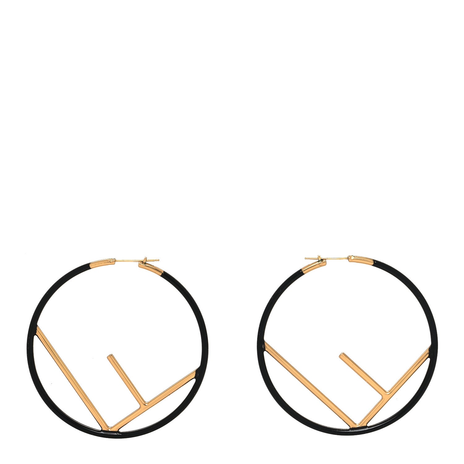 Fendi Metal Enamel Large F is Fendi Hoop Earrings Black Gold 1 of 4