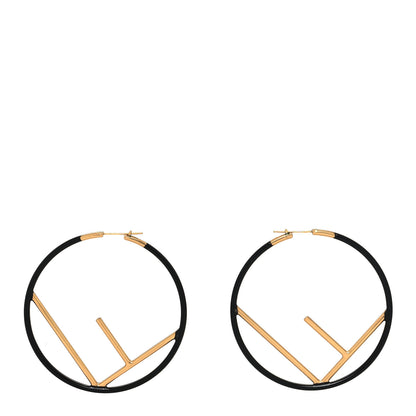 Fendi Metal Enamel Large F is Fendi Hoop Earrings Black Gold 1 of 4