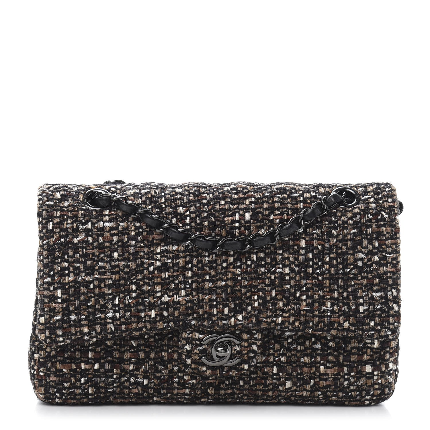Chanel Tweed Quilted Medium Double Flap Brown 1 of 11