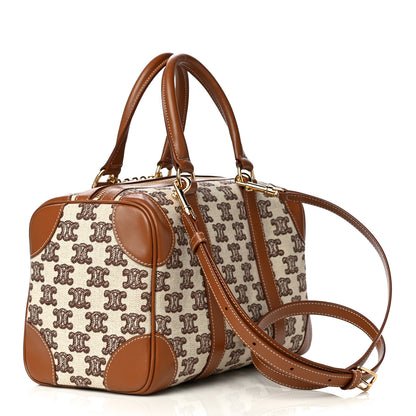 Celine Triomphe Textile Calfskin Small Boston Bag Brown 4 of 12