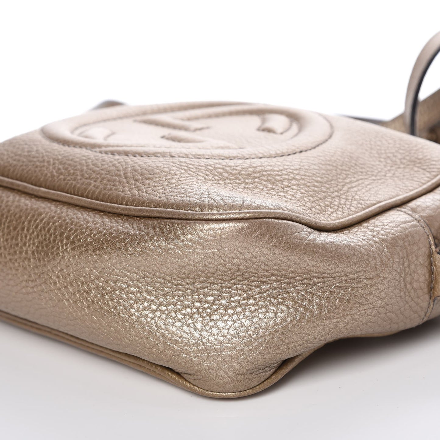 Metallic Pebbled Calfskin Small Soho Disco Bag Golden Beige