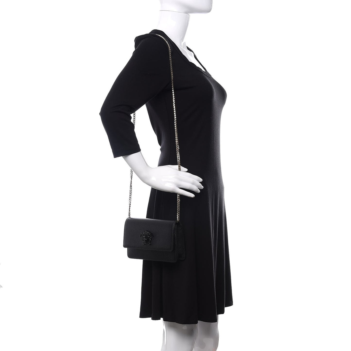Grained Calfskin Palazzo Chain Evening Bag Black