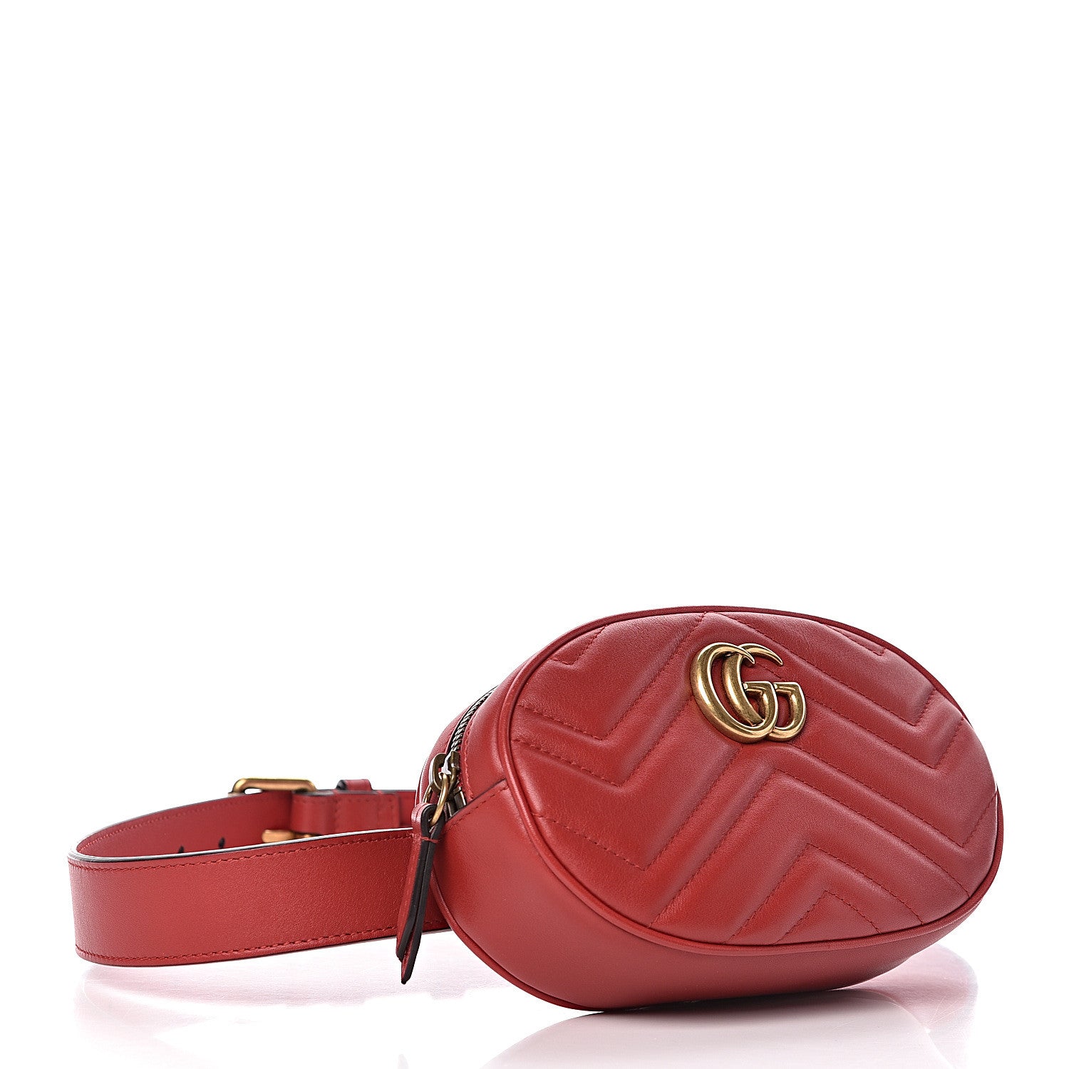 Gucci Calfskin Matelasse GG Marmont Belt Bag 85 34 Hibiscus Red 4 of 12