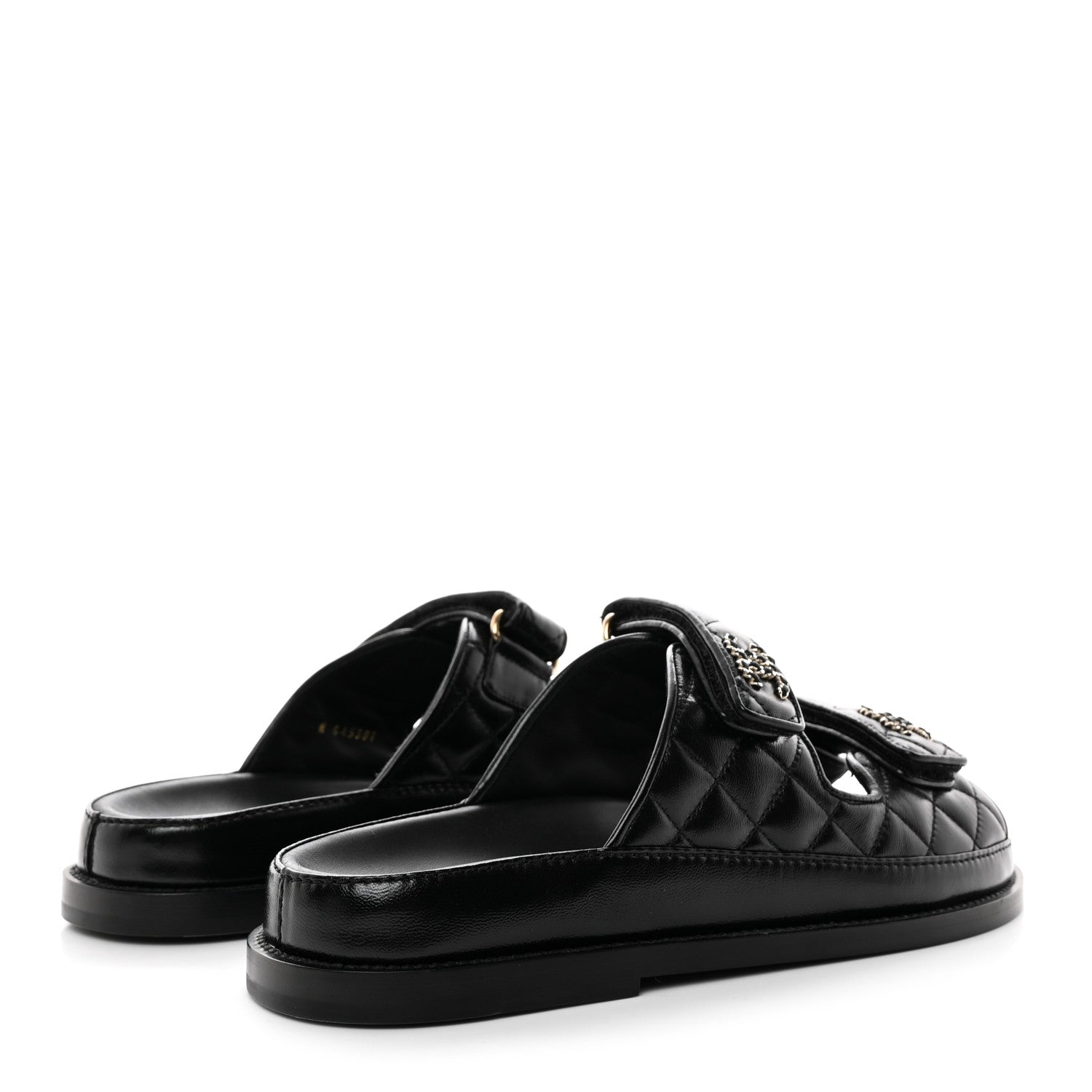 Chanel Lambskin Quilted Velcro Dad Chain CC Slide Sandals 38 Black 4 of 9