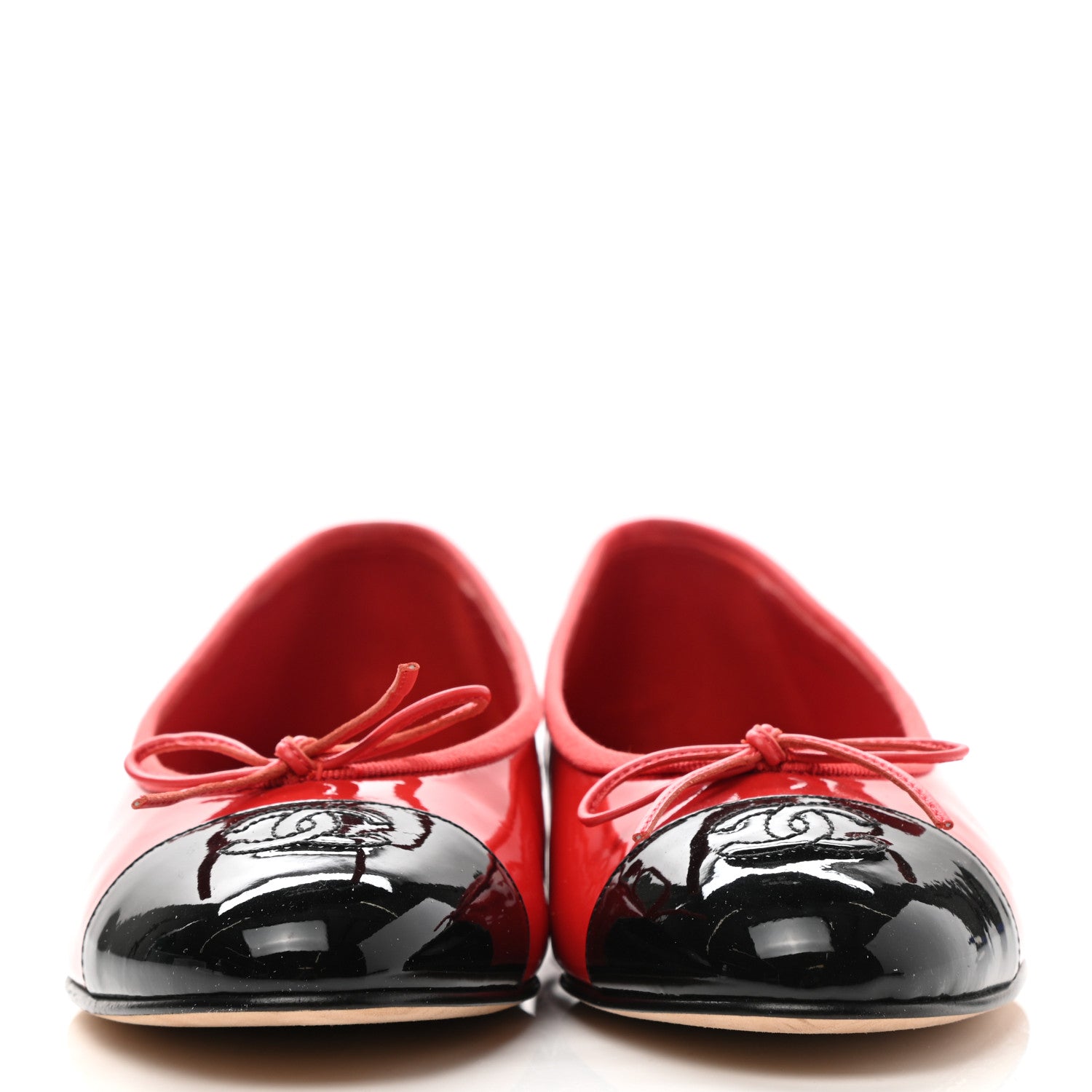 Chanel Patent Calfskin CC Cap Toe Ballerina Flats 40.5 Red Black 2 of 9