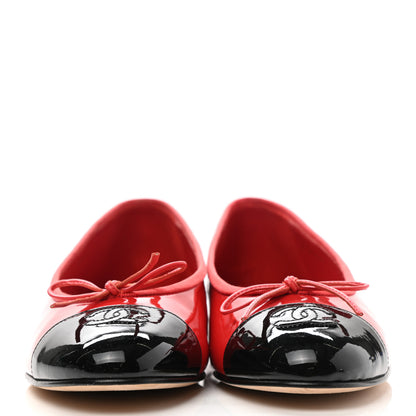 Chanel Patent Calfskin CC Cap Toe Ballerina Flats 40.5 Red Black 2 of 9