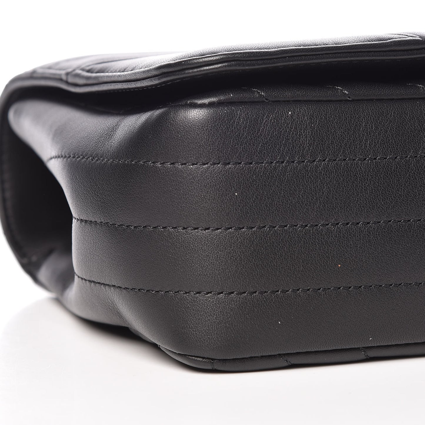 Calfskin Chevron Quilted Statement Flap Black