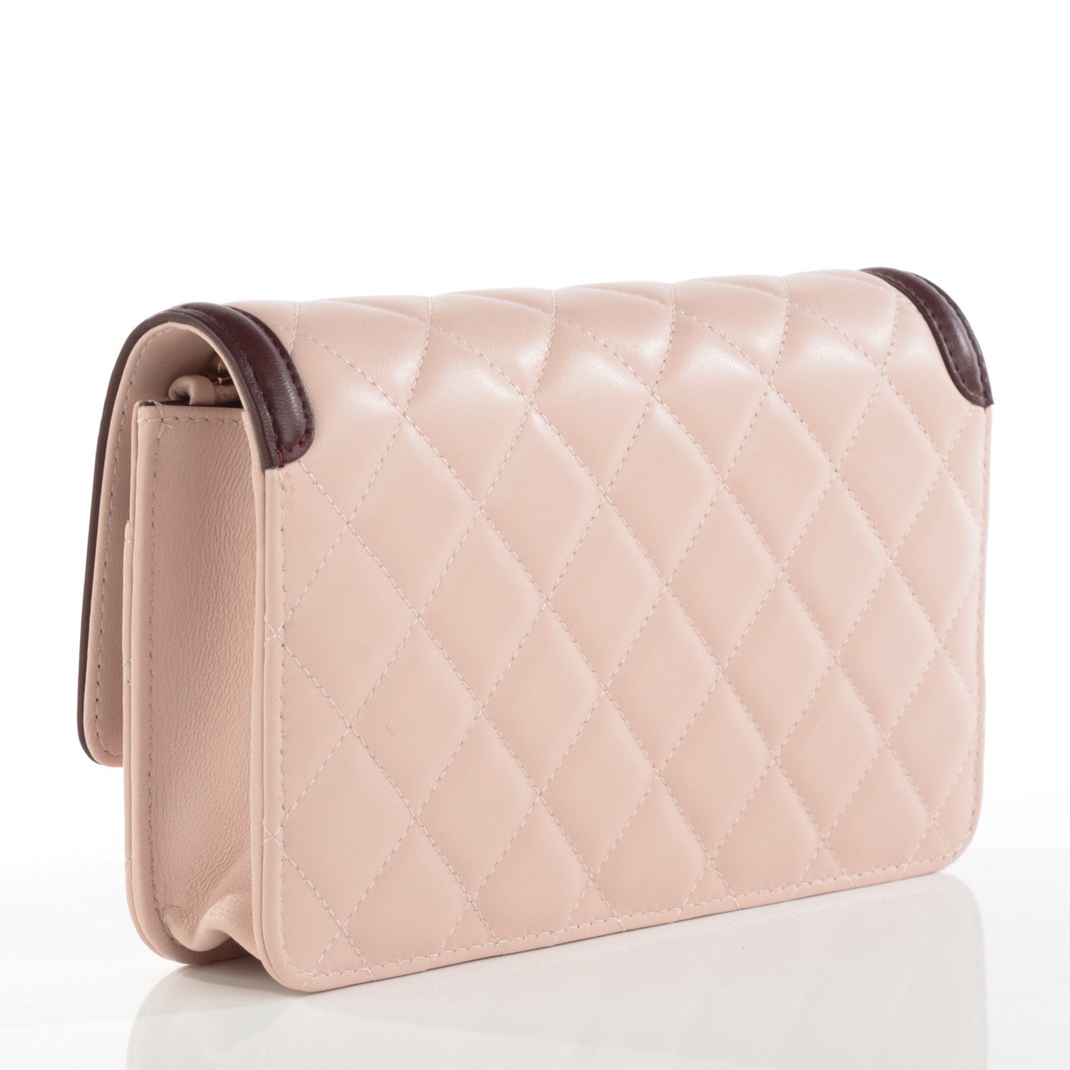 Chanel Lambskin Quilted Wallet On Chain WOC Light Pink Burgundy 3 of 8