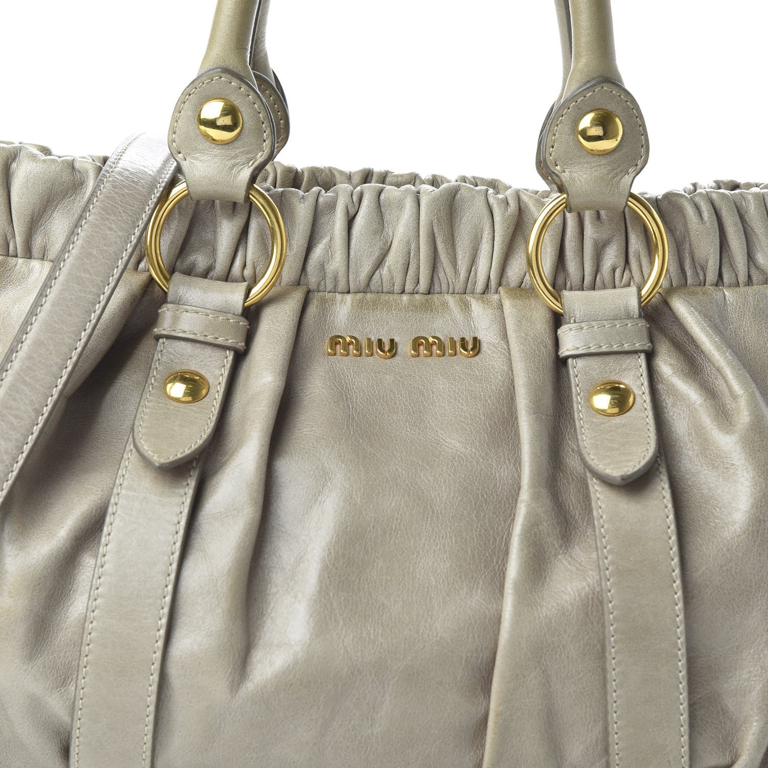 Miu Miu Vitello Lux Gathered Tote Pomice 9 of 10