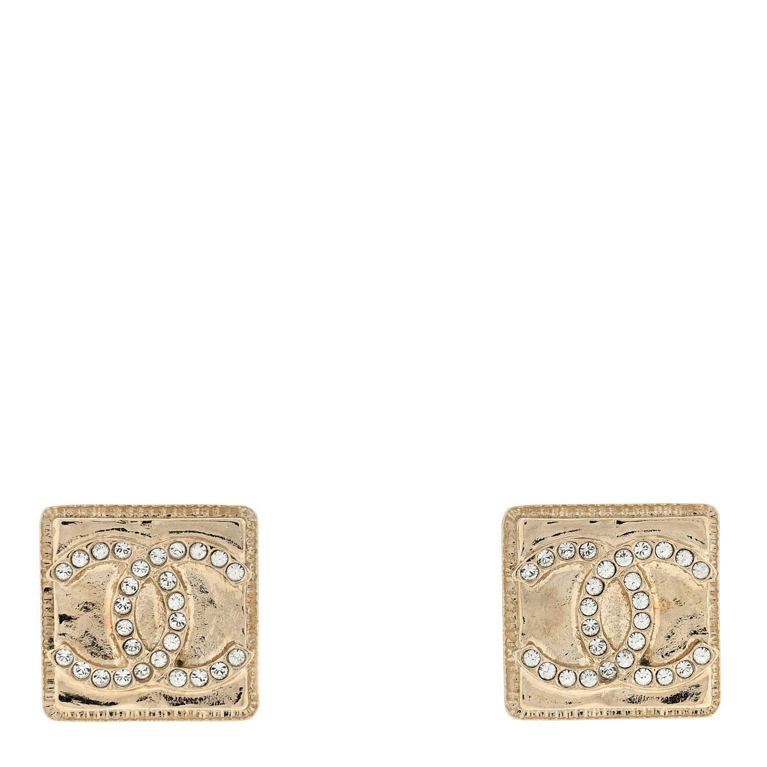 Chanel Crystal CC Square Earrings Gold 1 of 4