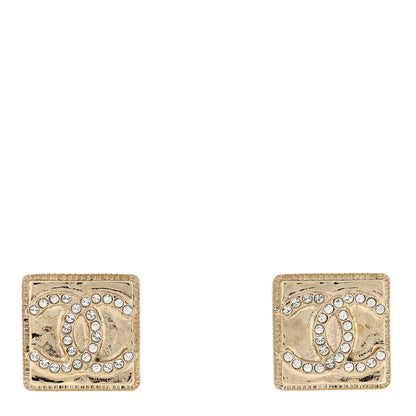 Chanel Crystal CC Square Earrings Gold 1 of 4